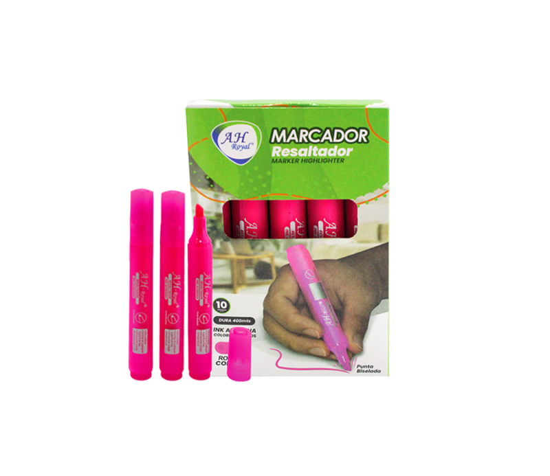 Resaltador fluoresente fucsia display x10 unidades.