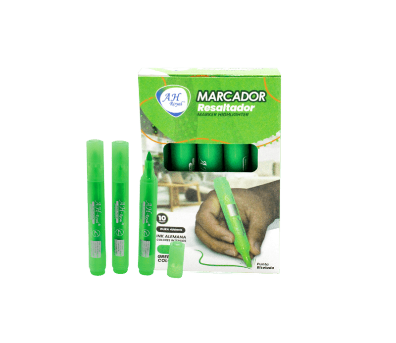 Resaltador fluoresente verde-paca x120 display x10 unidades.